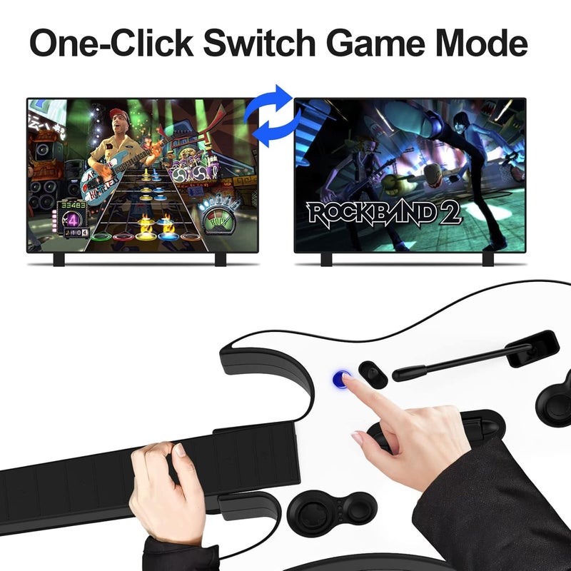 NBCP جيتار هيرو، جهاز تحكم جيتار لاسلكي لجهاز الكمبيوتر لجهاز بلاي ستيشن 3 PS3 مع دونجل لجهاز كلون هيرو، ألعاب جيتار هيرو روك باند باللون الأبيض - Image 5
